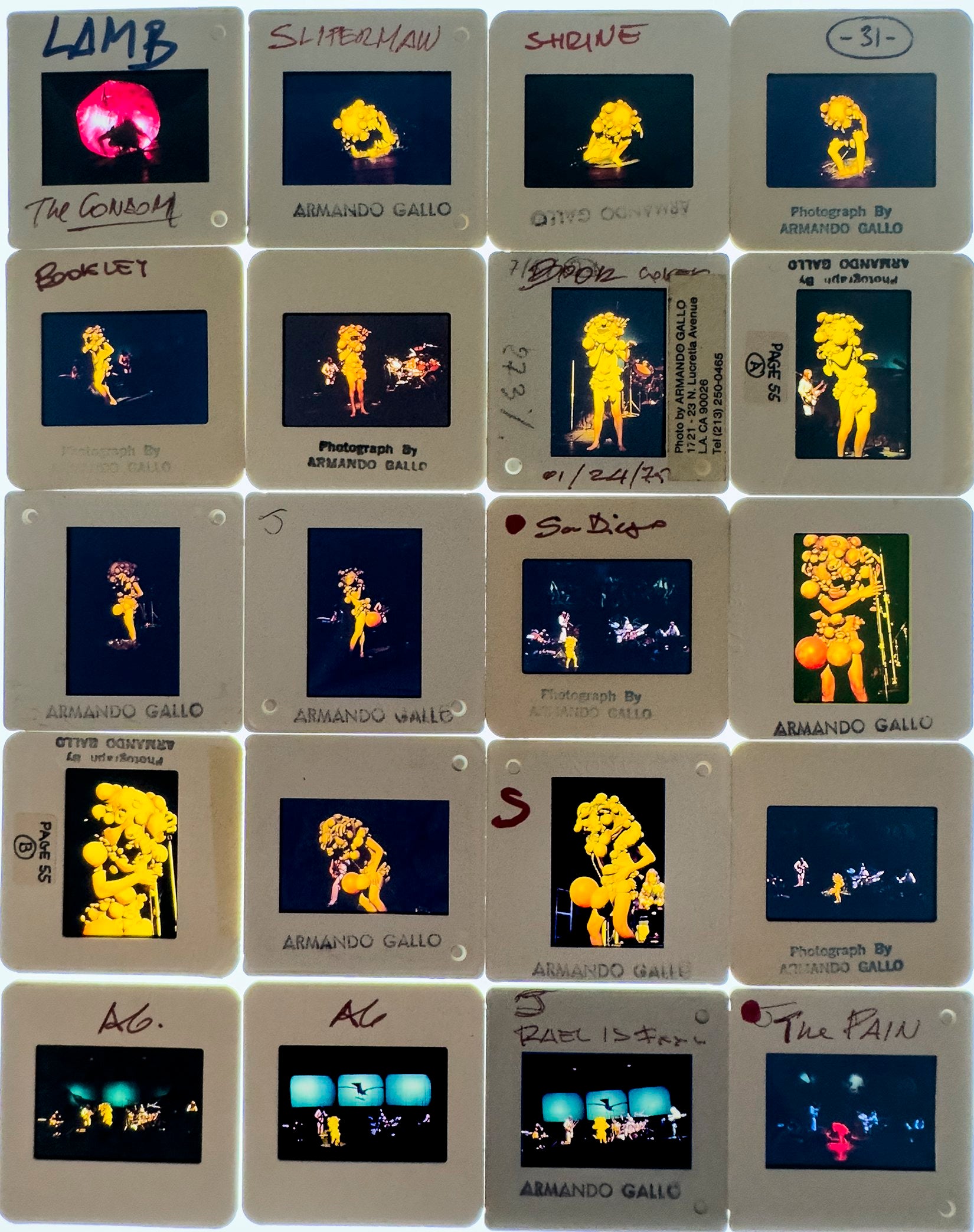 Slipperman Slide sheet, Genesis - The Lamb Lies Down on Broadway, Los Angeles, 1975
